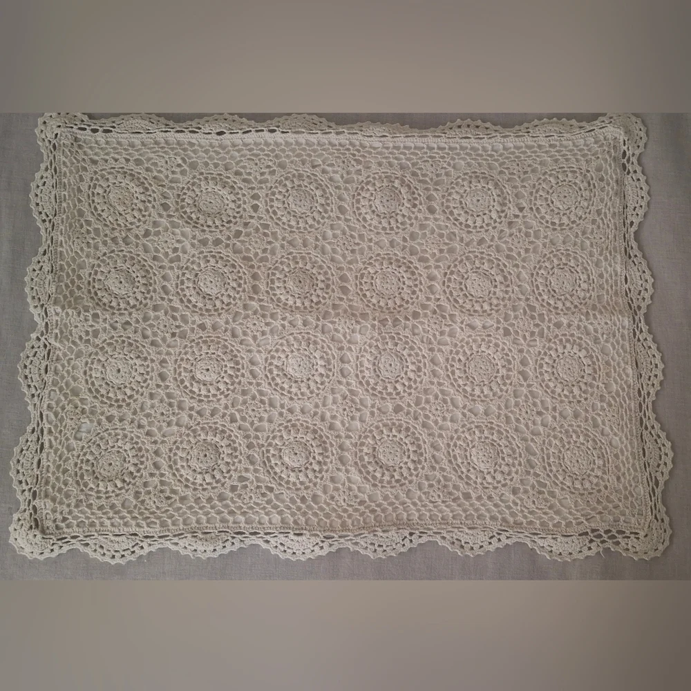 Crochet Cotton Cushion Pillowcase Tan Boho 26x20 In Hippie Western BarncoreSku20